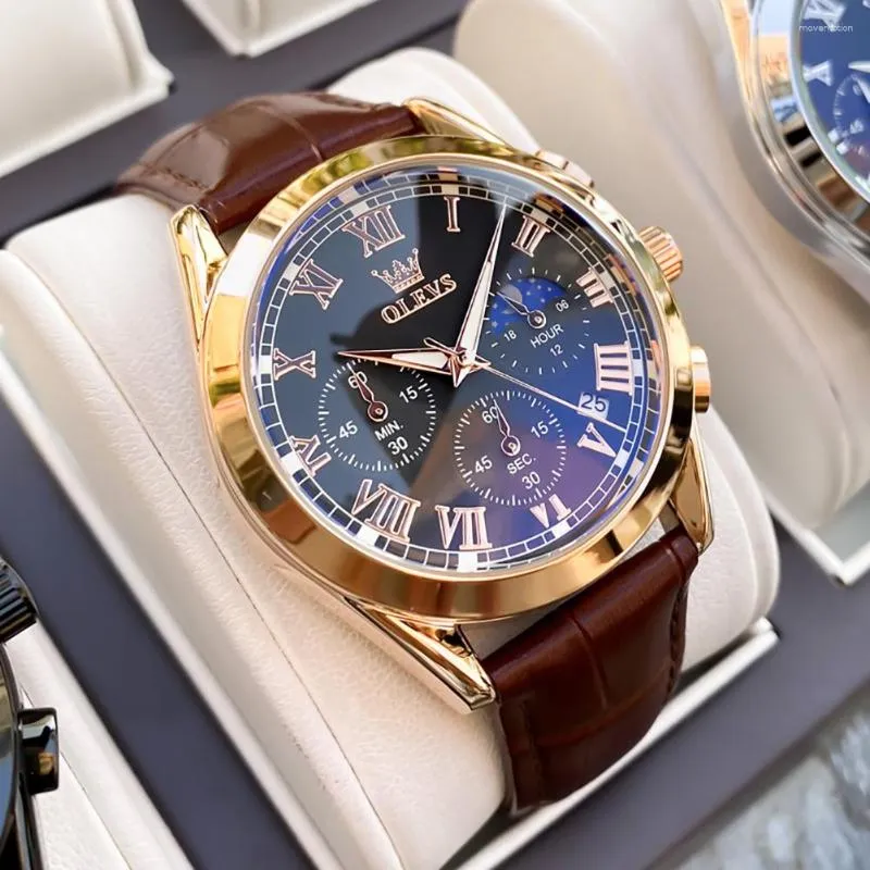 Zegarek na rękę 12/24 godziny luksusowe zegarek na nadgarstku biznesmen Stopwatch Sports Waterproof skórzany pasek mały drugi świecy wyświetlacz Casual