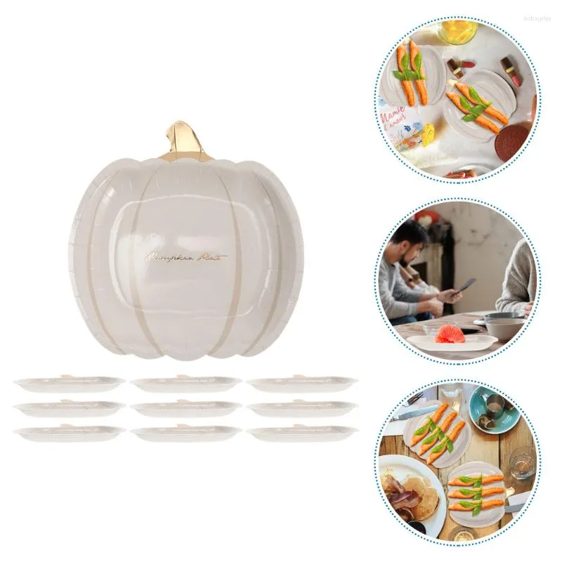 Dinnerware Sets 10Pcs Halloween Plates Pumpkin Shaped Disposable Paper Tableware Cake Dessert