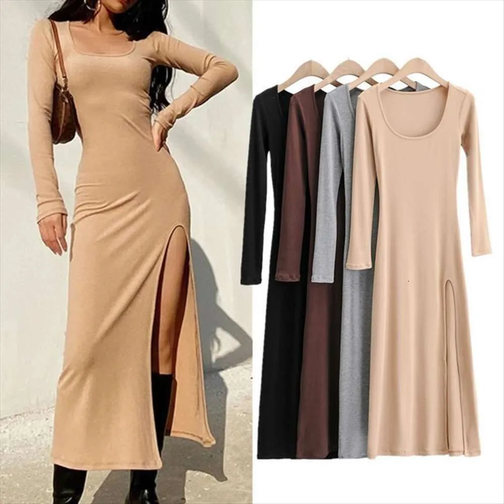 Autumn Winter Side Split Long Dress Ins Womens Tight Fitting Stretching Foundation