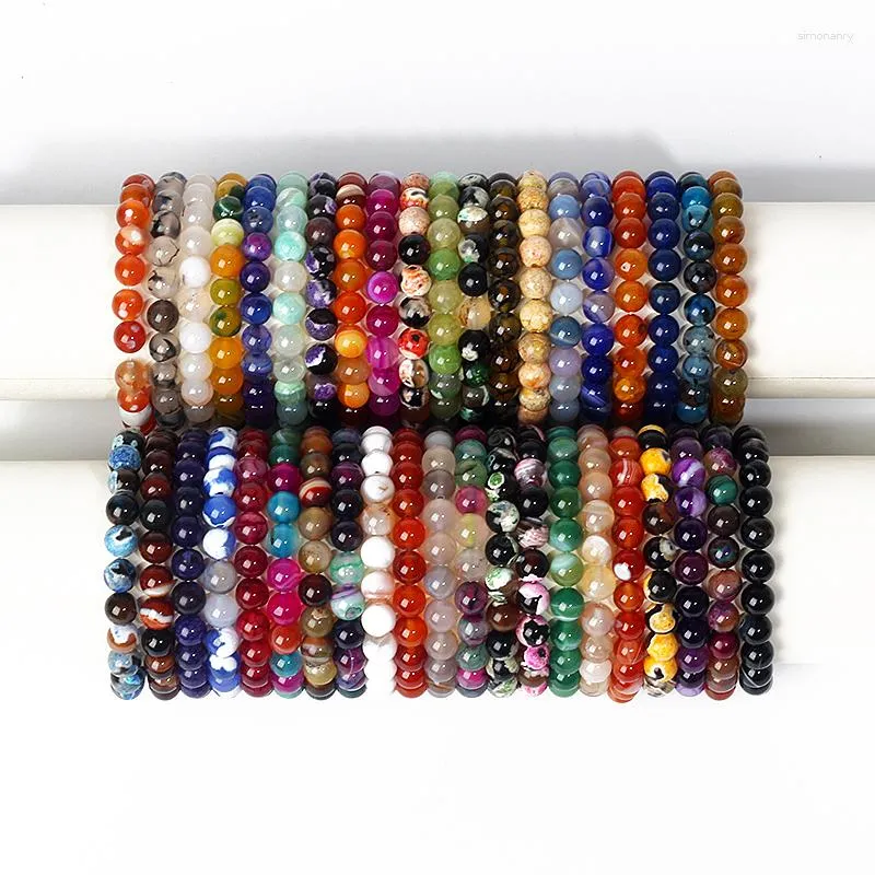 Strand 5PCS Stone Beads Bracelet Women Men Striped Agates Crystal Quartz Jades Jewelry Reiki Healing Bangle Yoga Bracelets Gift