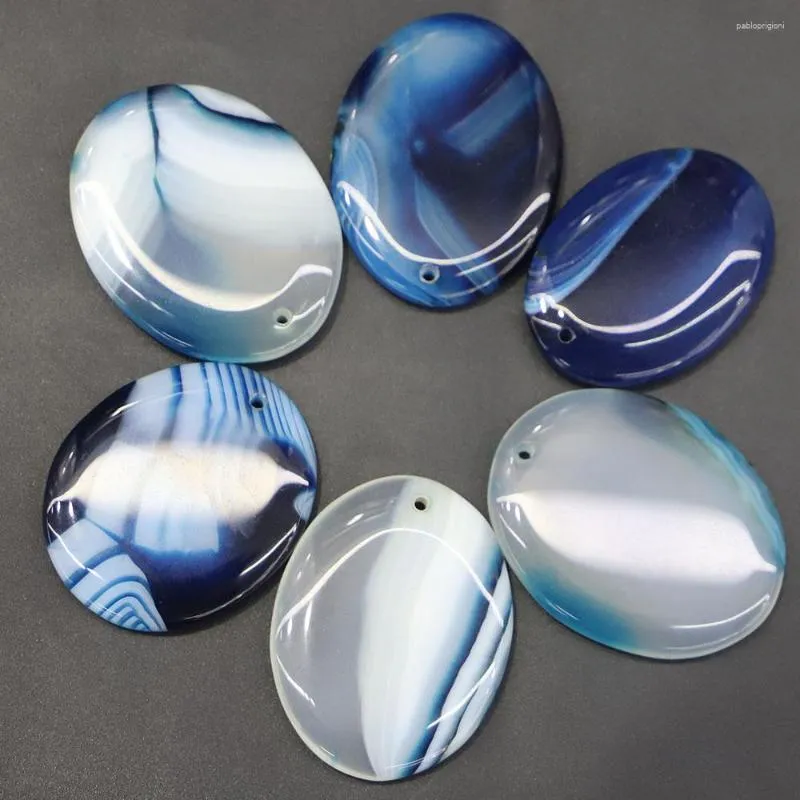 Lot de 6 pendentifs en pierre naturelle ovale en agate bleue et onyx, breloques pour colliers, bijoux tendance à faire soi-même_voghion.com