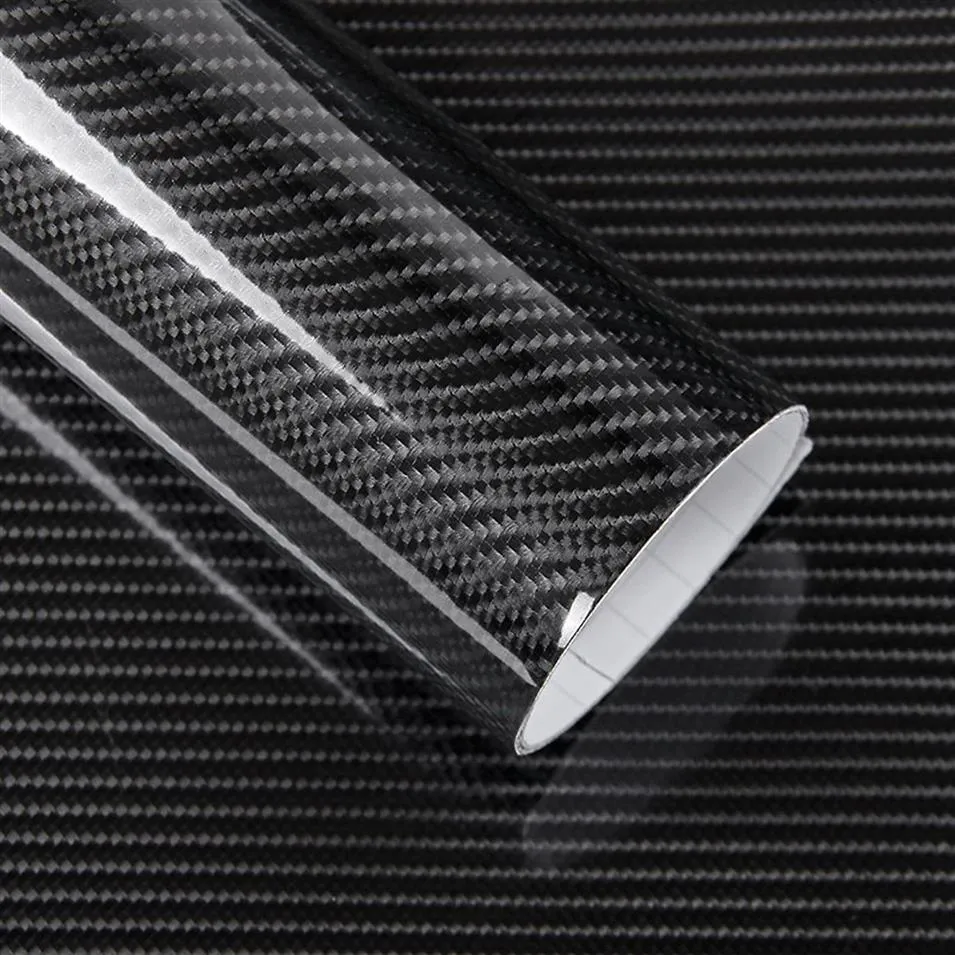 5D Carbon Fiber Vinyl Wrap Film Car Sticker Glossy Motorcycle Truck Heet Wrap Roll Waterproof Auto Decoration Accessories Black 50180V