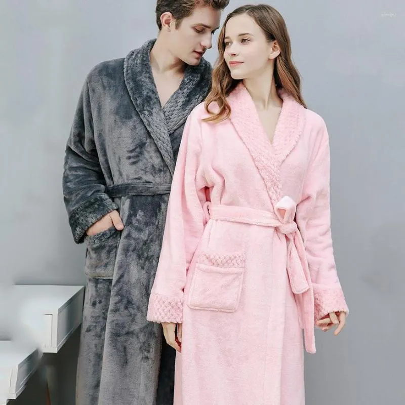 Vêtements de nuit pour femmes épaissie flanelle Couple longue Robe Kimono peignoir Robe hiver chemise de nuit lâche chaud corail velours Homewear vêtements de nuit