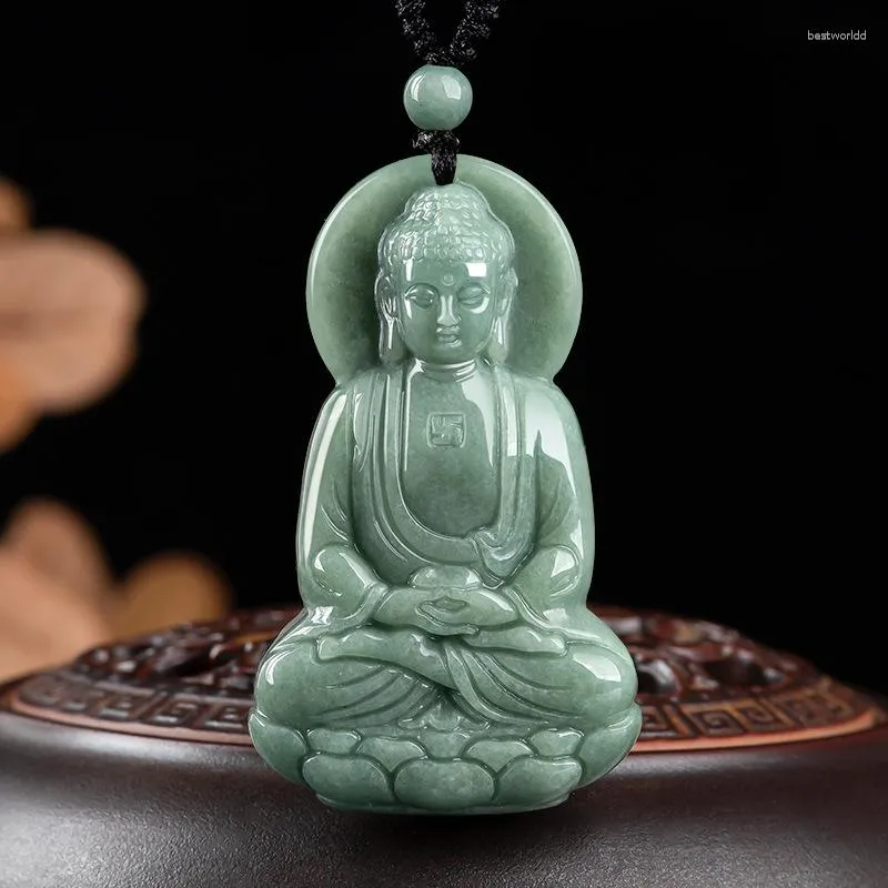 Anhänger Halsketten Burmesische Jade Buddha Mode Amulett Schmuck Designer Echte Natürliche Halskette Jadeit Charms Grüne Edelsteine Smaragd