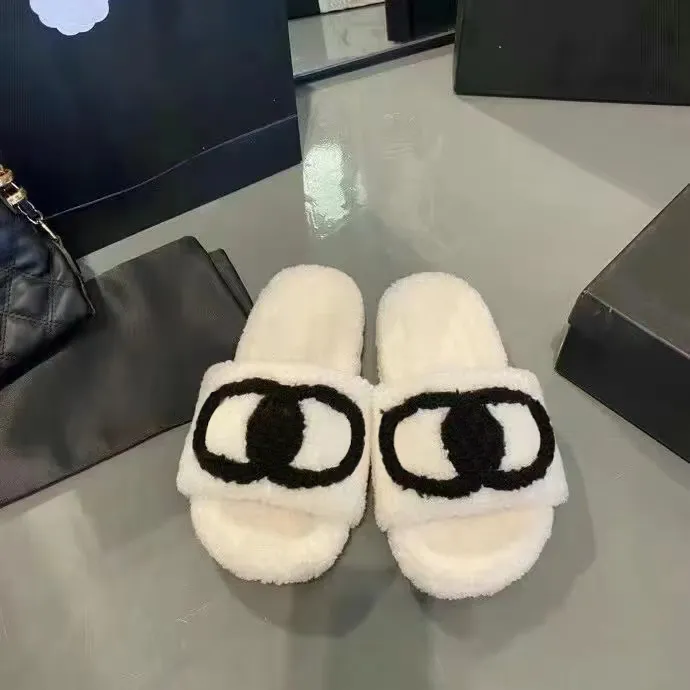 top kwaliteit kanaal loafer mode teddybeer sandale populaire pluizige schoen sandaal beroemde ontwerper vrouw pantoffel fuzzy pantoffels mens dia's luxe wollen glijbaan