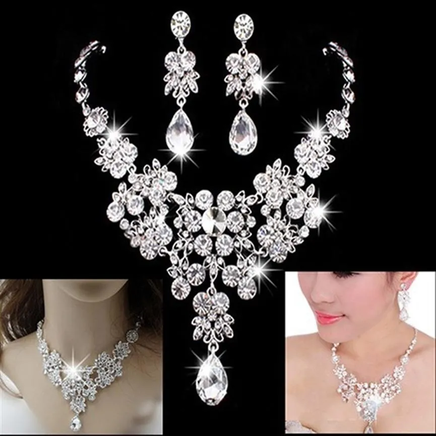 Frauen Mode Kristall Hochzeit Ohrringe Schmuck Einstellbare Anhänger Halskette Braut Schmuck Sets Accessories289r