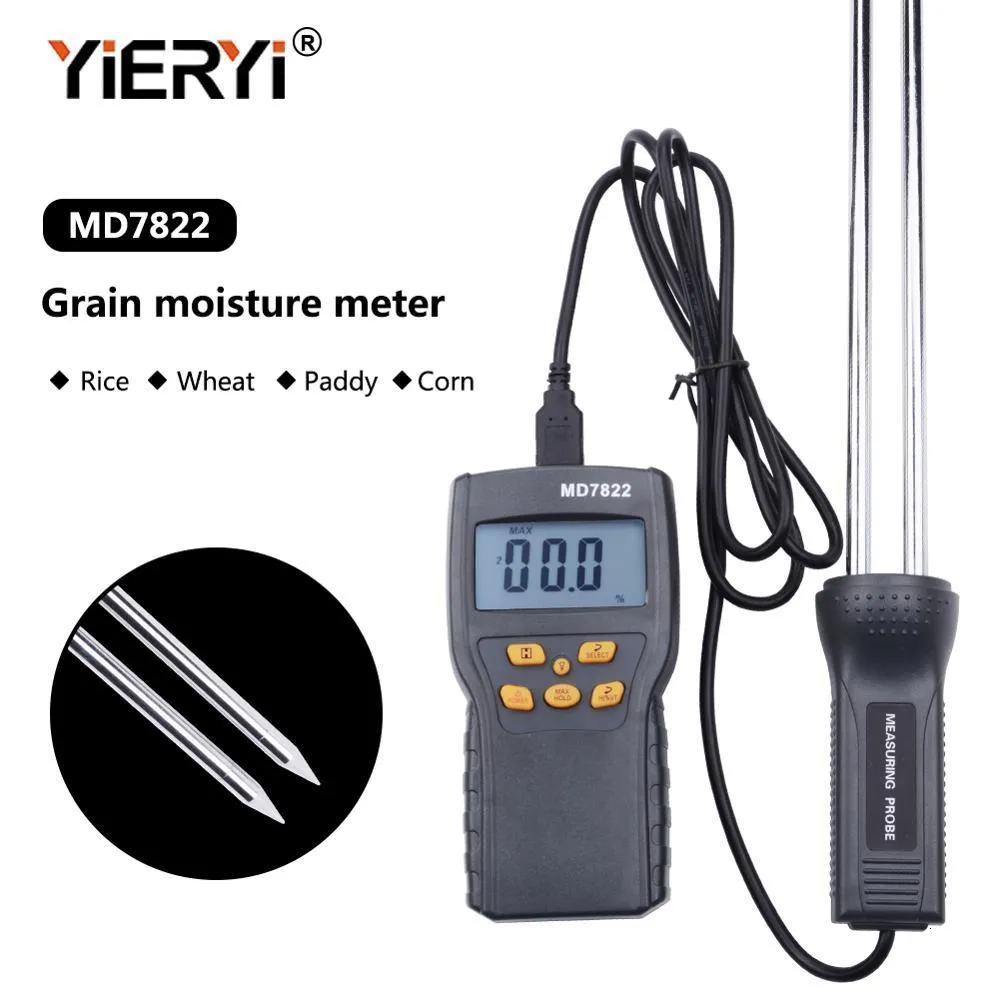 Medidores de humedad yieryi Medidor de humedad de grano digital MD7822 Pantalla LCD Probador de humedad Contiene trigo Maíz Arroz Medidor de prueba de humedad 230804