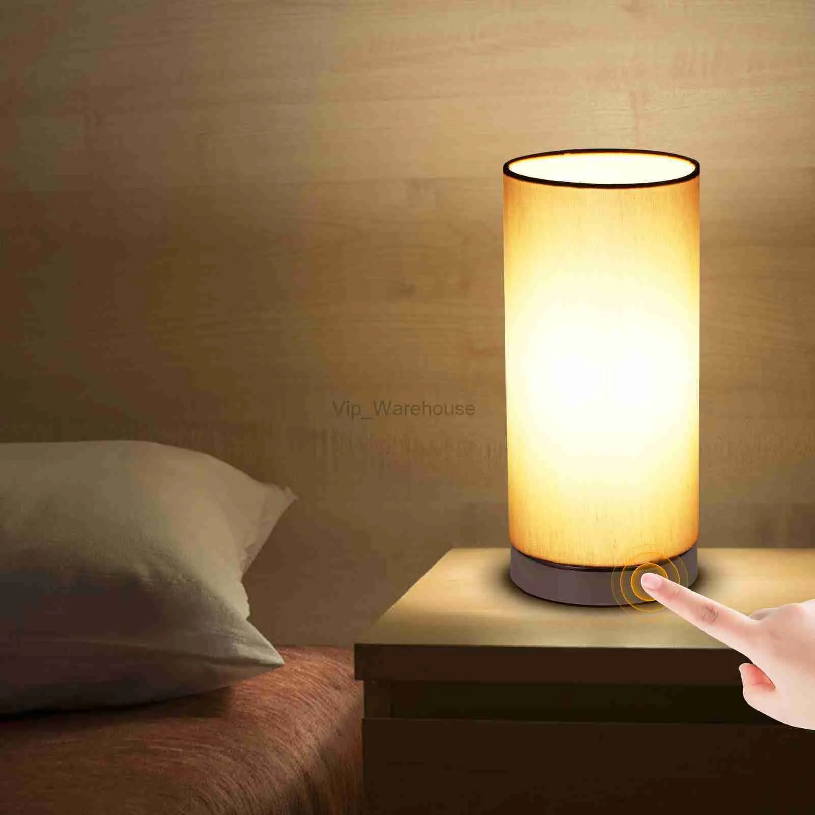 Touching Control Table Light Bedside 3 Way Dimmable Desk Lamp Modern Nightstand Night Lamp with Round Fabric Lampshade Bedroom HKD230807