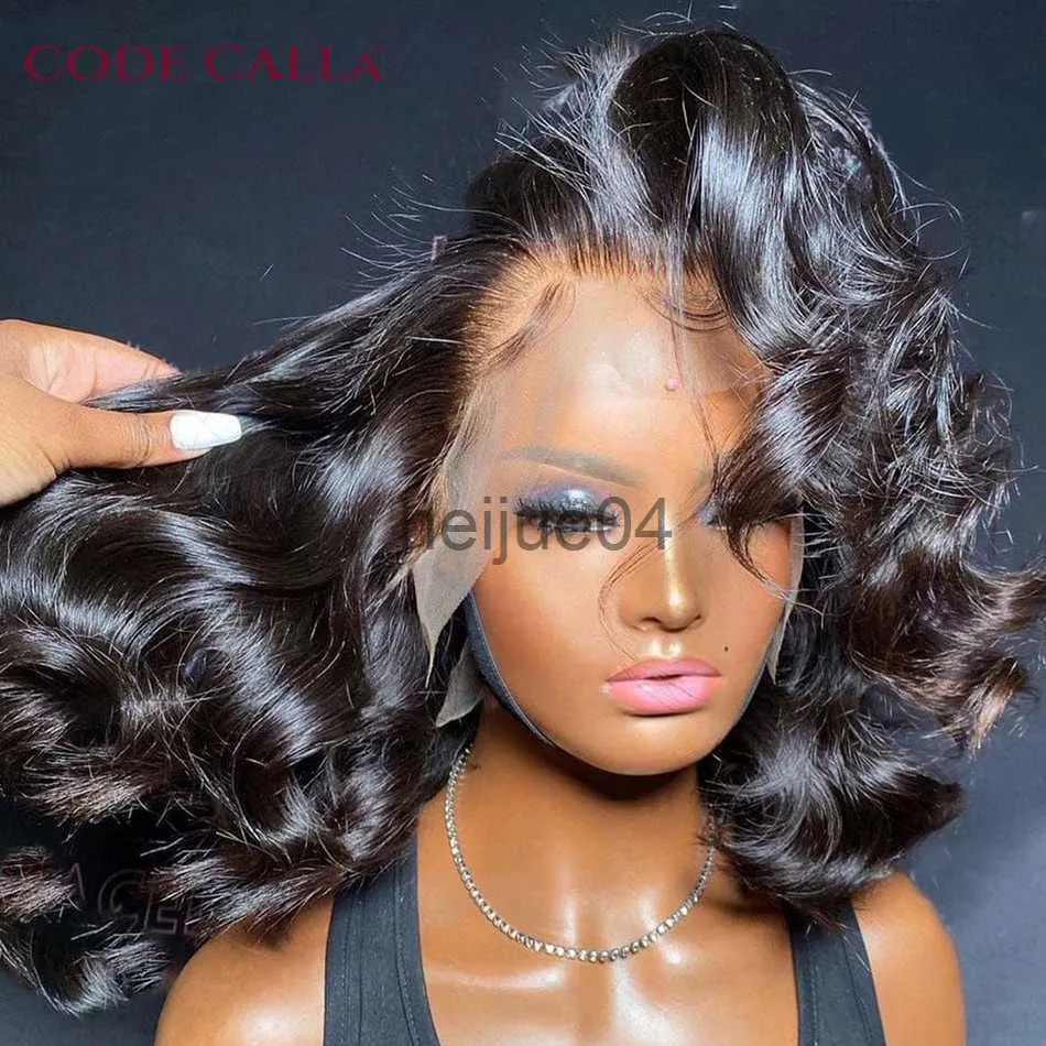 Mänskligt hår Kapslösa peruker Korta Bob Wig Body Wave Wavy Spets Front Lair Human Hair Wig Natural Wave Pre Plucked Baby Hair Brasilian 13x4 Spets Front Bob Wig X0802