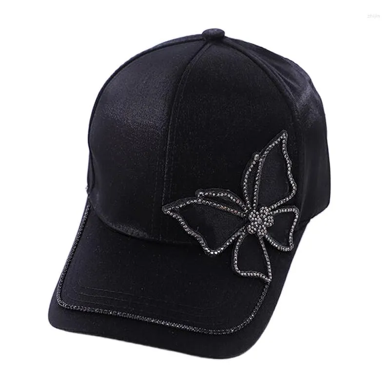 Ball Caps Cute Bling Butterfly Baseball Cap For Women Shiny Satin Rhinestone Woman Accessories