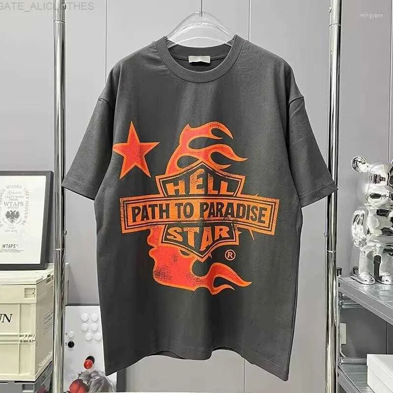 メンズTシャツヘルスターハイストリートレタープリントコットンメンズアンドレディースラウンドネックTシャツトップショートスリーブハイホールセール