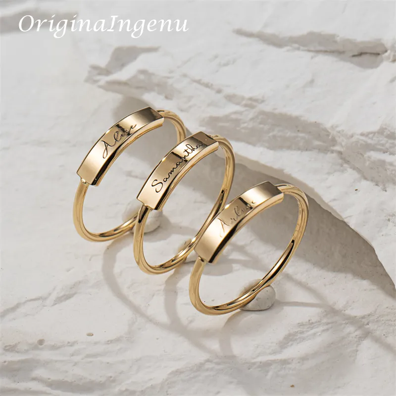 Anillos de boda Nombre personalizado Anillo 14K Oro Relleno Personalizado Delicado Apilamiento Joyería resistente al deslustre Grabado Bebé 230807