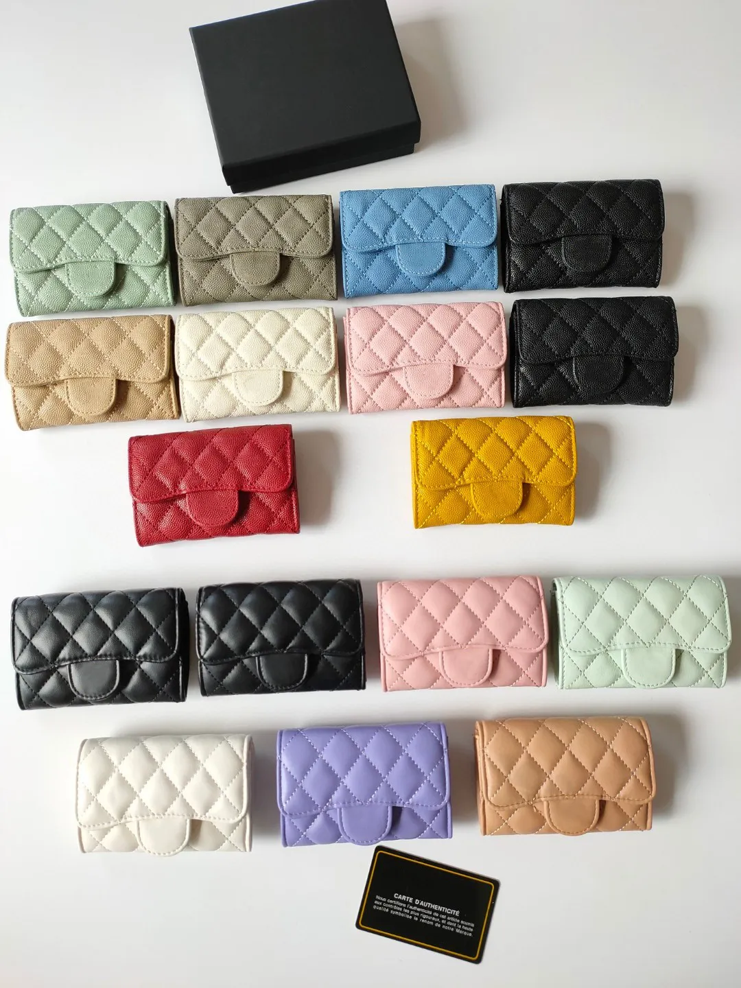 Designer carteira CC carteira designer titular do cartão Mini Flap Coin Purse Caviar Bezerro Pele de Cordeiro Titular do cartão Mulheres mini carteiras homens carteira porta-passaporte com caixa