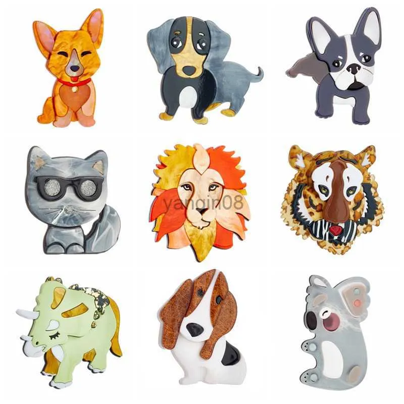 Pins Brooches YAOLOGE Acrylic Lovely Cartoon Dog Tiger Lion Head Brooches For Women Kids New Design Animal Badge Pins Handmade Jewelry Gifts HKD230807