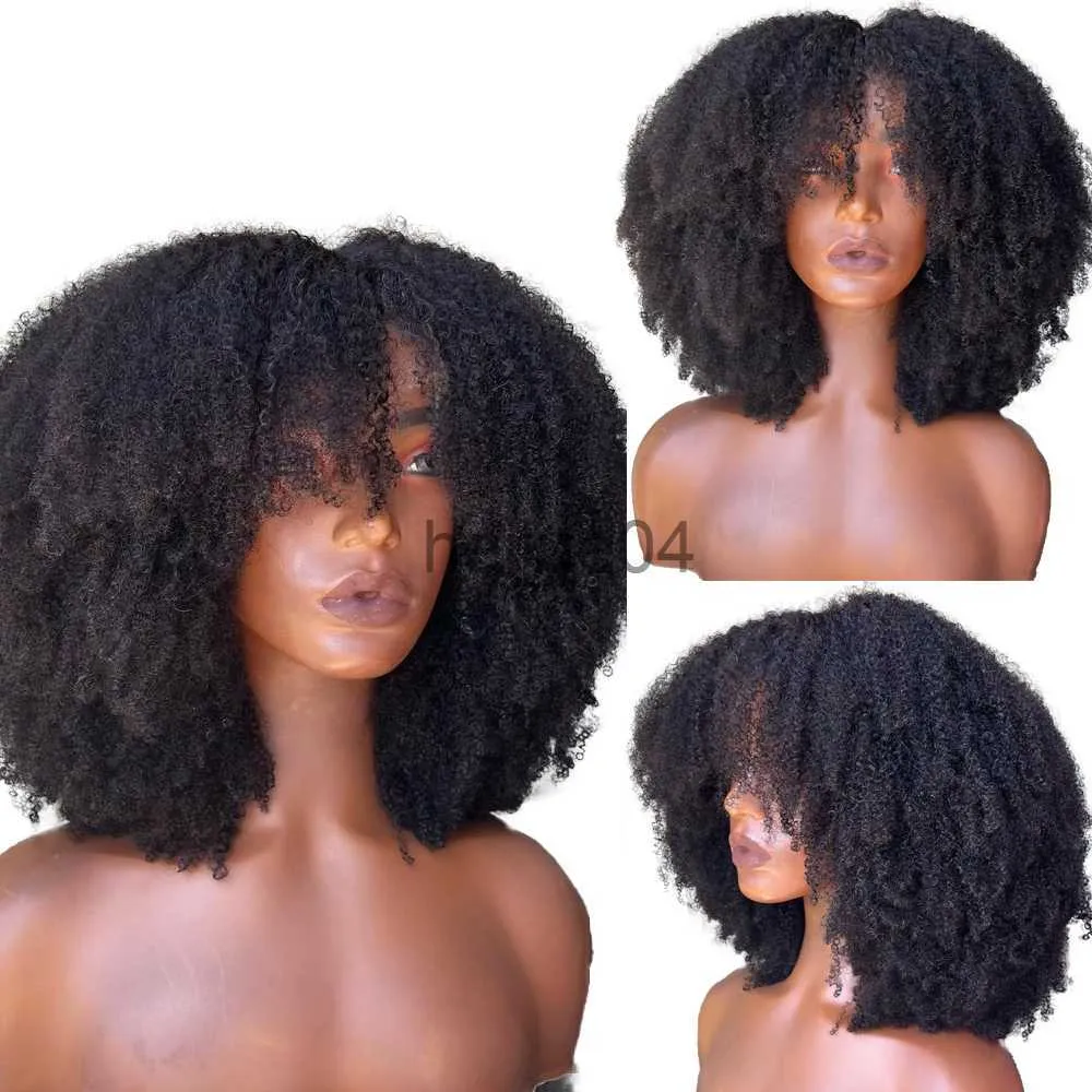 Perucas sem tampa de cabelo humano afro crespo encaracolado 13x6 frente do laço perucas de cabelo humano para mulheres negras 4x4 peruca de fechamento do laço com franja brasileiro 180 densidade cabelo remy x0802