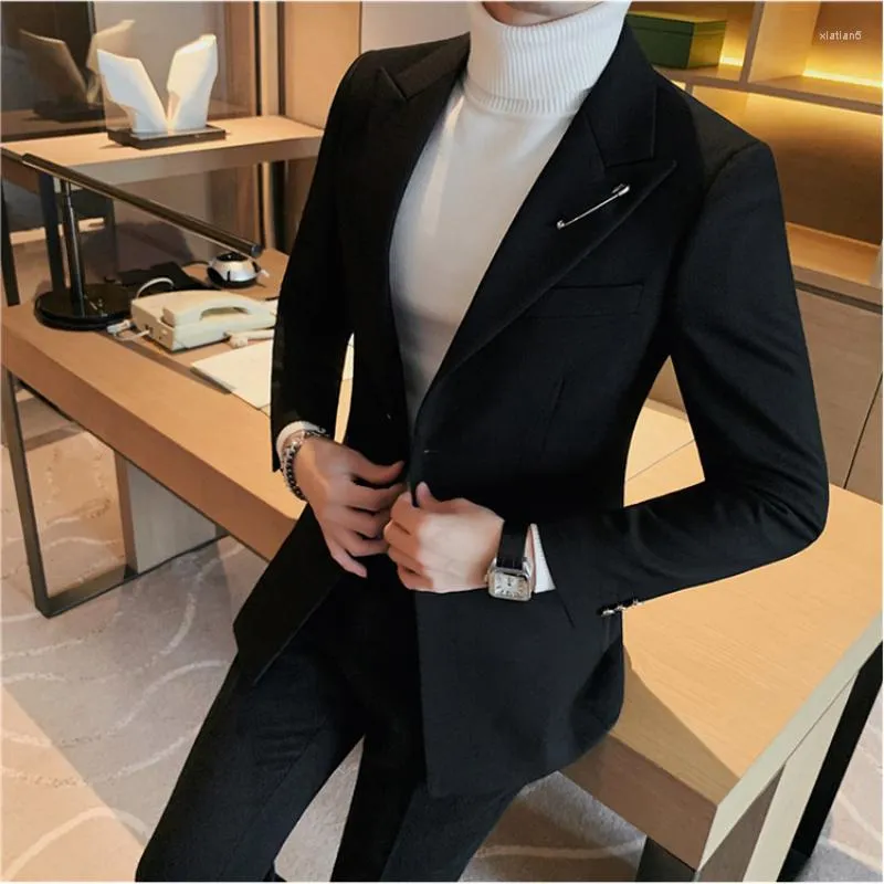 Ternos masculinos luxuosos de alta qualidade preto formal paletó de negócios masculino design de fenda dupla fino blazer vestido de noiva sofisticado banquete smoking