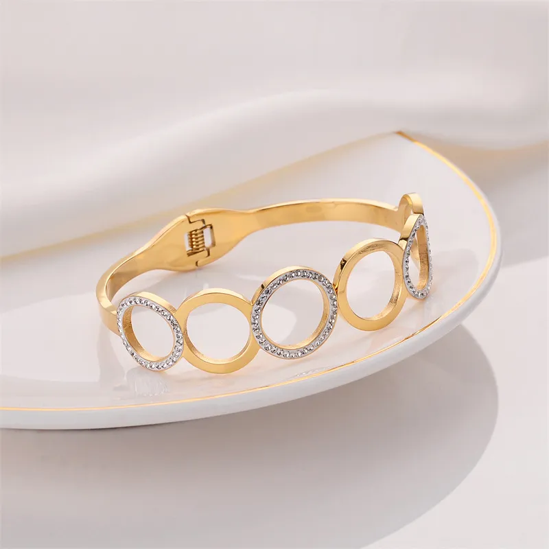 Pulseira de anel de aço inoxidável com joias da moda para mulheres