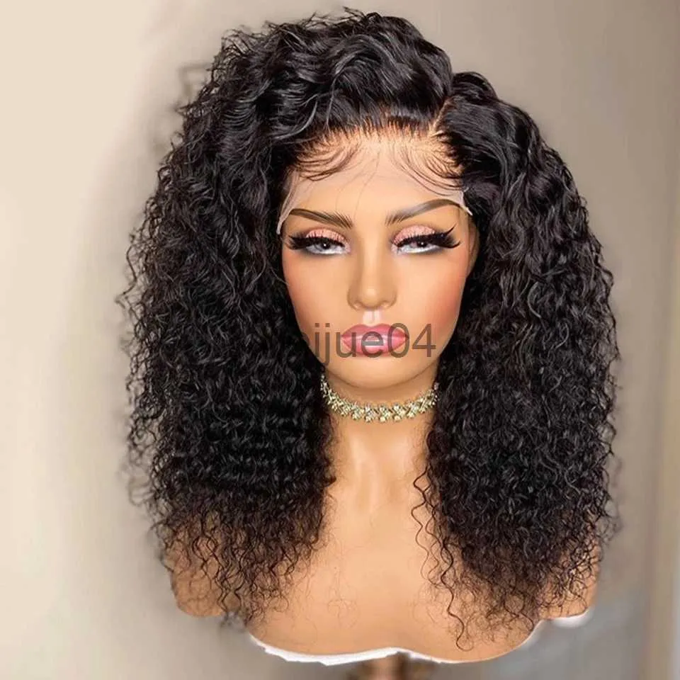 Mänskligt hår Kapslösa peruker Sidavel Kinky Curly Spets Front Wig For Women With Baby Hair Soft 26Inch High Density Natural Black Heat Resistant Daily Wear X0802