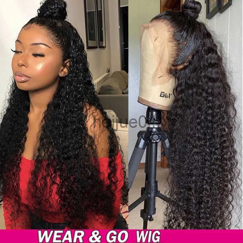 شعر مستعار الشعر البشري بدون شعر غارقة شعر بشرة بشرية البشر 13x4 HD Transaparent Front Wig جاهزة لارتداء Mongolian Jerry Curl Wig Curly Closure Wig X0802