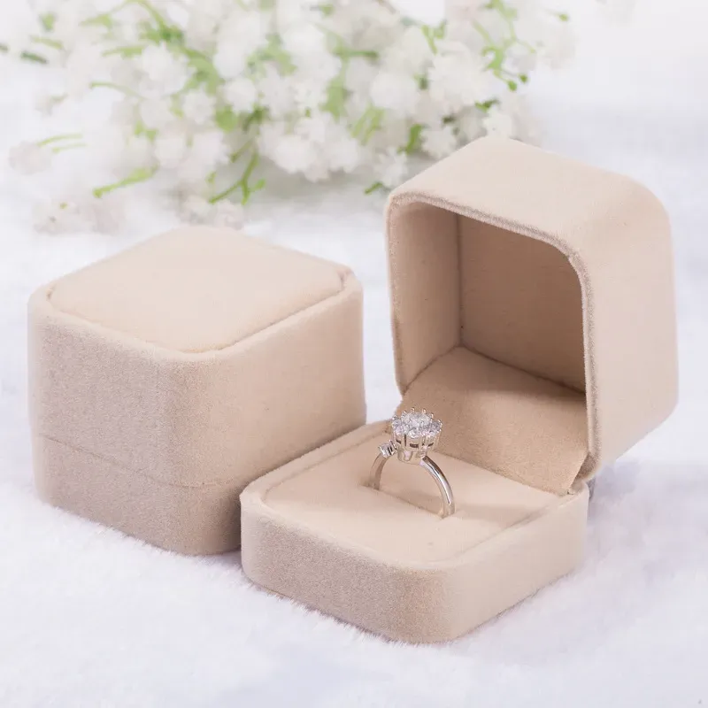 velvet Jewelry Gift Boxes For Rings wedding engagement couple packaging Square show Case Box