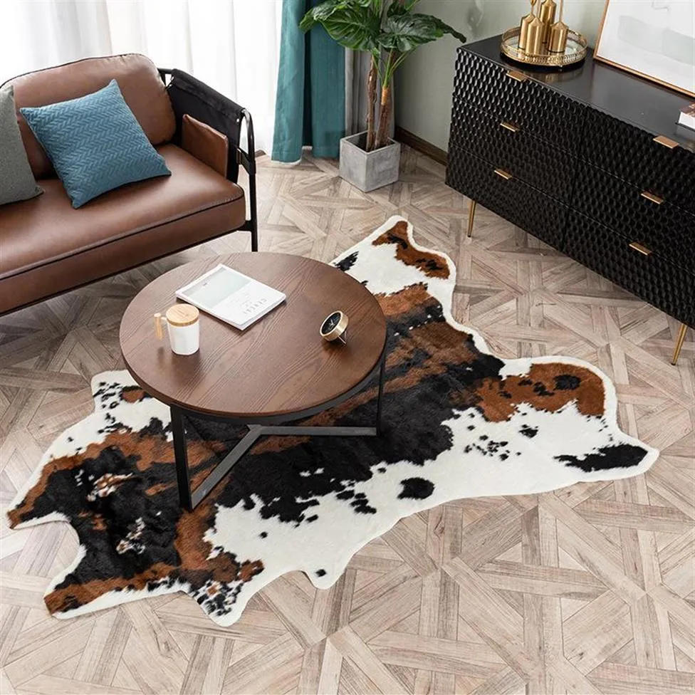 Cowhide Print Polyester Faux Fur Cow Skin Rug For Living Room And