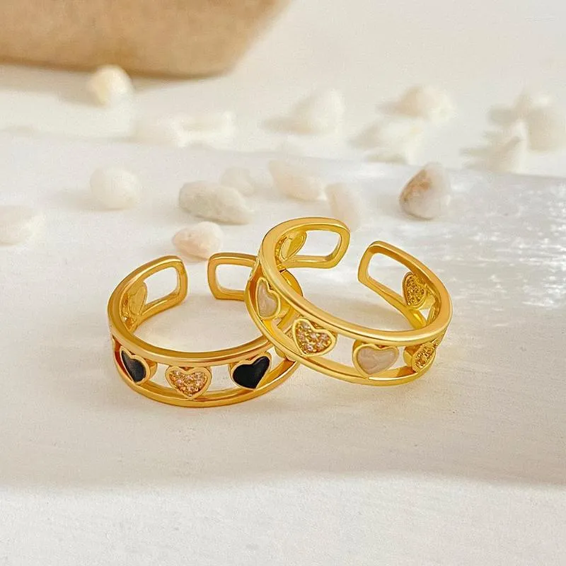 Cluster Rings Anel de coração simples para mulheres Bonito em forma oca incrustado em zircão Jóias ajustáveis Festa Namoradas Presente 2023