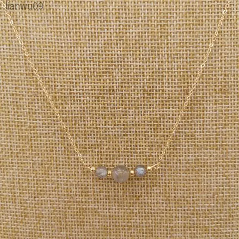 Labradorite Moonstone Necklace Round Natural Stone 14K Gold Filled Choker Charms Pendants BOHO Women Gift Necklace Collier Femme L230704