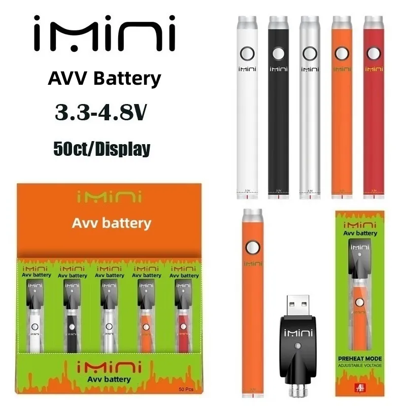 Batteria originale Imini AVV Batteria ricaricabile Vape monouso da 380 mAh per penna per vaporizzatore a olio denso / sottile D8 510 Fornitura del produttore di batterie