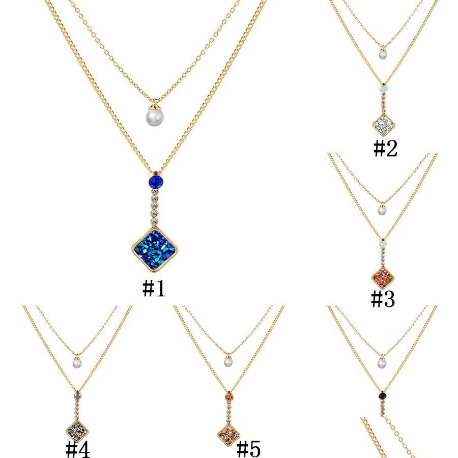 Colliers pendants mode brillant druzy carré carré naturel stone fausse perle charme de charme de charme couchette pour femmes bijoux drop drop del dhqfb