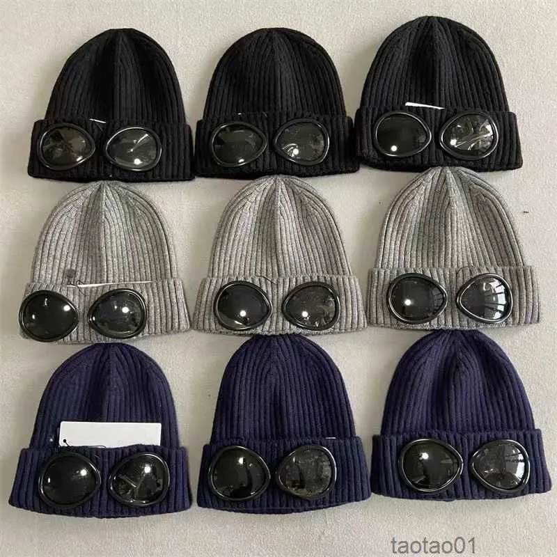 Дизайнерские две очки для линз Goggles Beanies Мужчины вязаные шляпы кепки черепа на открытом воздухе женщины Uniesex Winter Beanie Black Grey Bonnet4on7