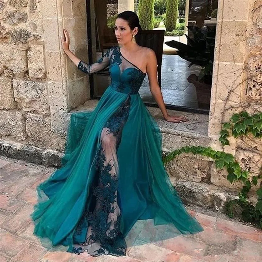 En linje chiffong långärmad ren elegant kväll formella klänningar 2019 klänningar kväll slitage elie saab party prom klänningar bling pärlor292w