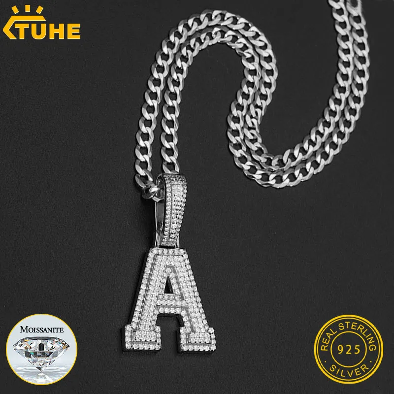 Pendentif Colliers A Z Lettres 925 Collier En Argent Glacé Or Couleur Charme Hip Hop Fine Jewelry 230807