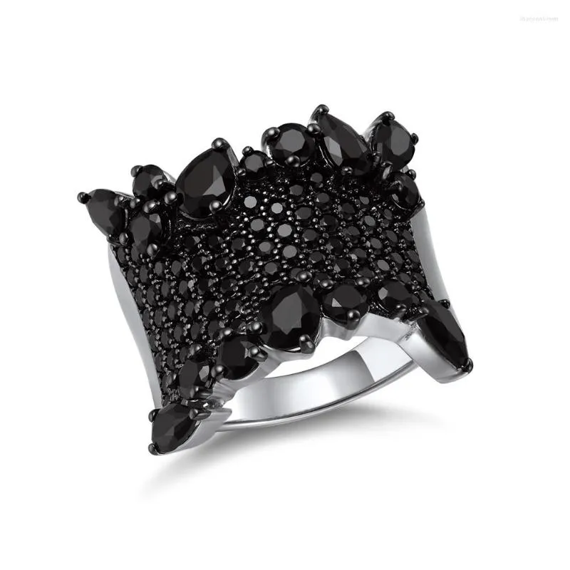 Anillos de racimo Diseño SEASKY Brillante Espinela negra natural Joyería personalizada de moda Anillo de plata esterlina 925
