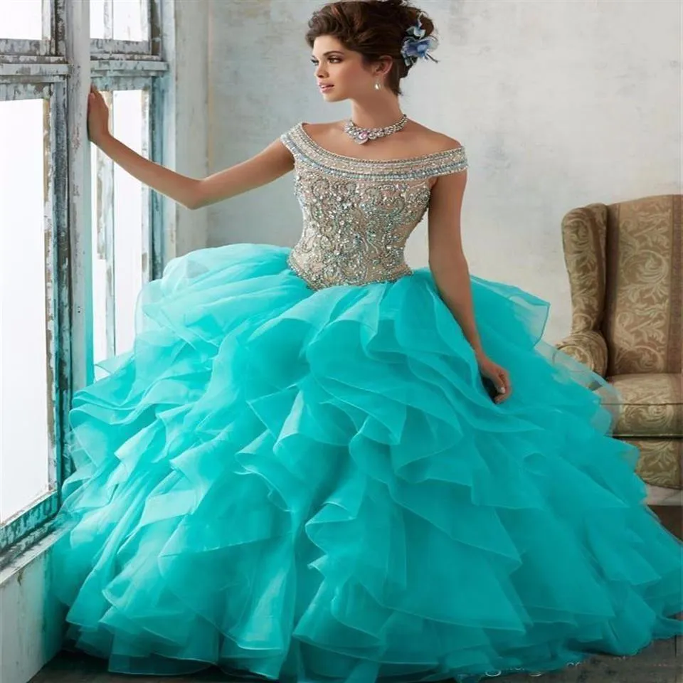 Teal top dress quinceanera