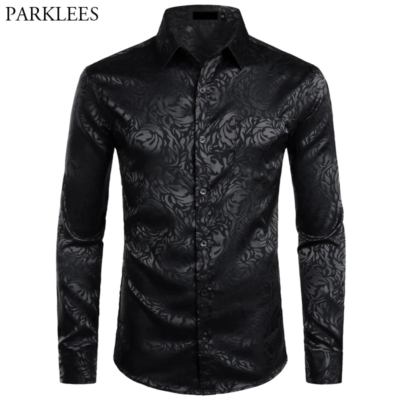 Men's Casual Shirts Men's Floral Black Dress Shirts Stylish Long Sleeve Steampunk Shirt Men Party Club Bar Social Shirt Male Chemise Homme 230807