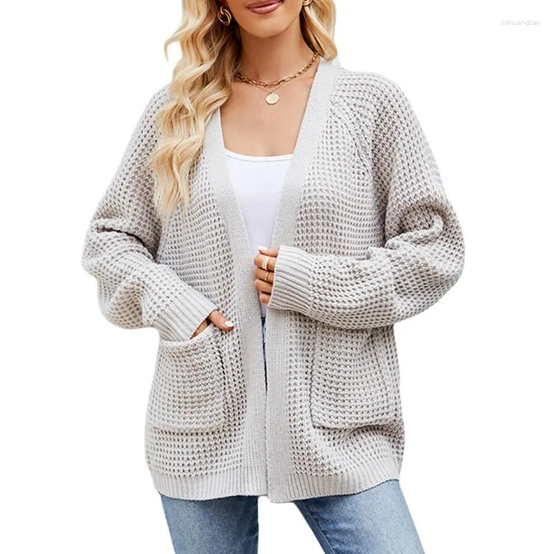 Damskie dzianiny Top Women Knit Gardigan Swatters Spring Autumn Ubrania długie rękaw otwarte przednia kurtka Sweter z kieszeniami streetwear