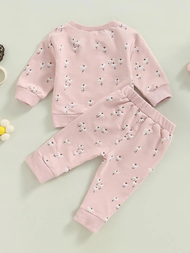 Sets de ropa Baby Girl Girls 2 piezas de ropa activa Tapa de ropa floral Swever Sweepshirt Tops y pantalones casuales estirados