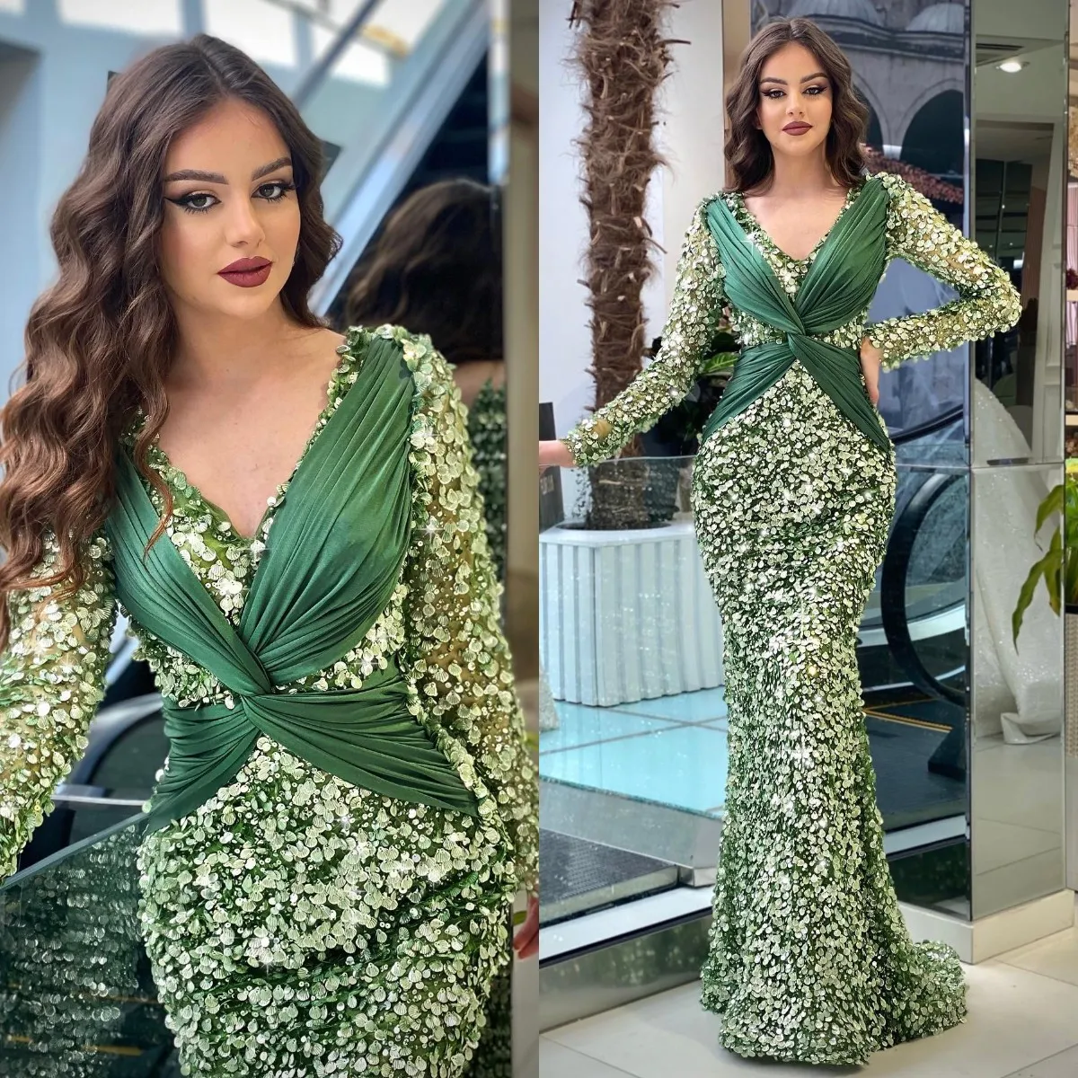 Mint V Neck Trumpet Mermaid Beading Bling Bling Prom Formal Dress Mint V Neck Trumpet Mermaid Beading Bling Bling Prom Formal Dress