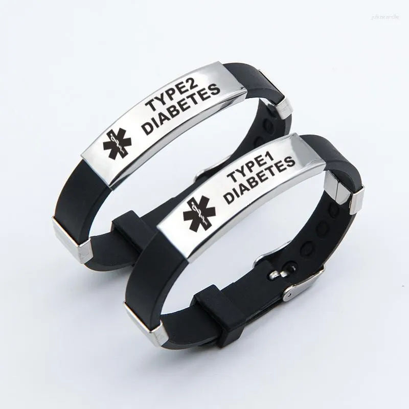 Link Bracelets Stainless Steel Alert Id Bracelet For Women Men Kids Adjustable Silicon Bangle Diabetic Message Info Jewelry SOS