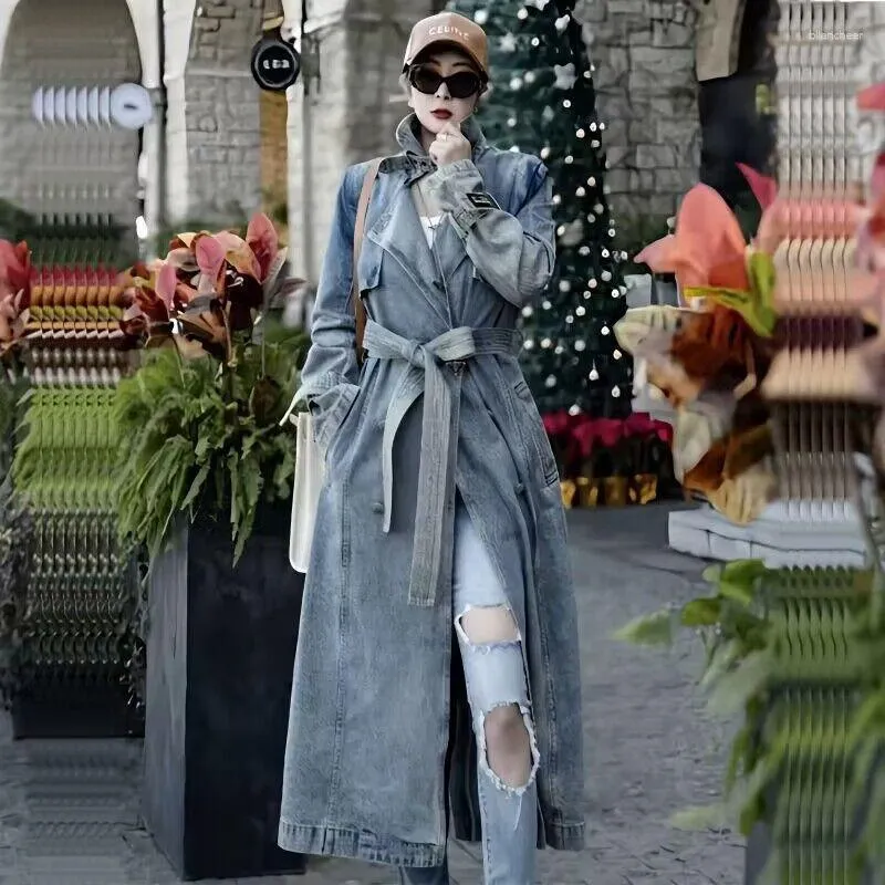Płaszcze damskie Superaen Denim Spring i jesień 2023 High-end Fashion Long Jacket
