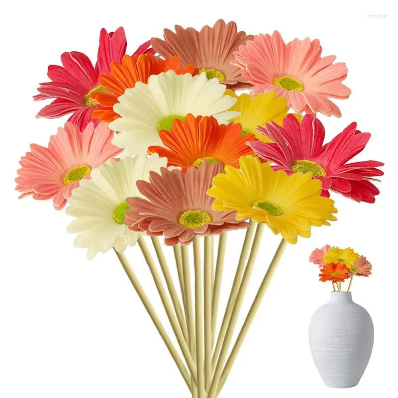Dekorative Blumen für den Sommer, künstlich, 12 Stück, mehrfarbig, DIY-Blumendekorationen, Gänseblümchen, Heimdekoration, wiederverwendbarer Hochzeitsstrauß