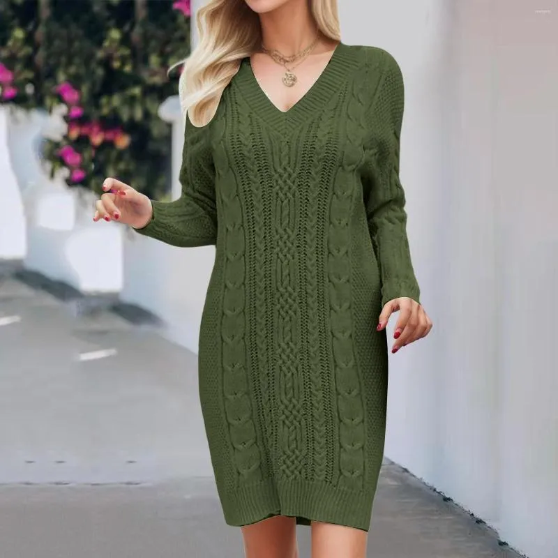 Lässige Kleider Winterstrick-Pulloverkleid für Frauen lose übergroß
