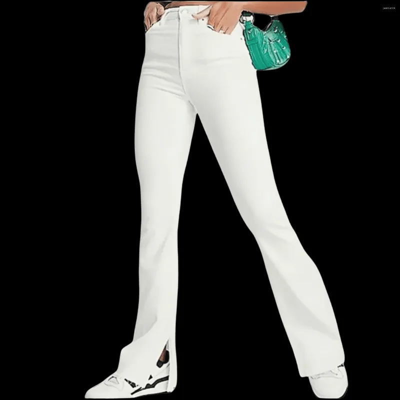 Jeans femme blanc taille haute Denim pantalon évasé Stretch Slim Fit 2023 mode décontractée