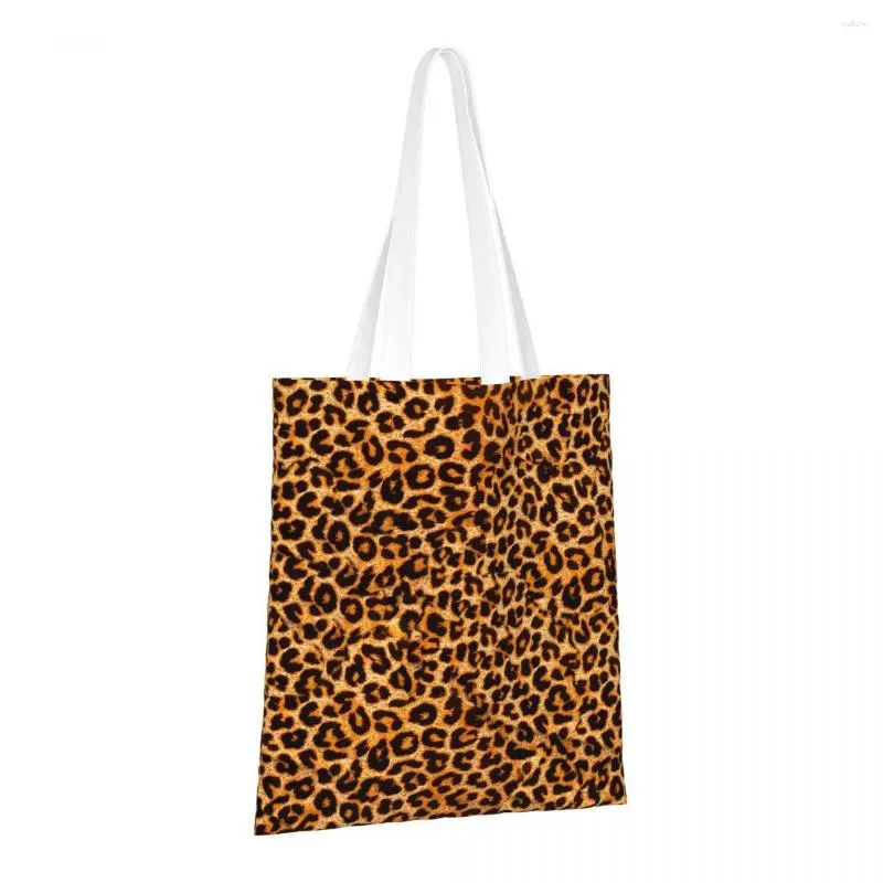 Shopping Bags Leopard Print Animal Skin Reusable Grocery Folding Totes Washable Lightweight Sturdy Polyester Gift