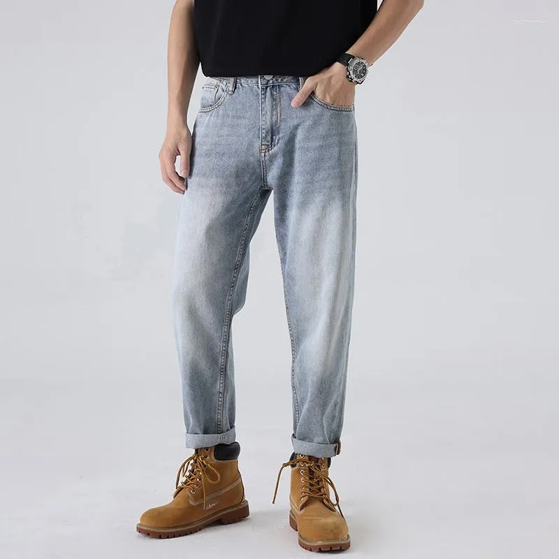 Men's Jeans Classic Design Men Summer Thin Asian Style Vintage Washed Light Blue Straight Long Casual Cargon Workout Streetwear