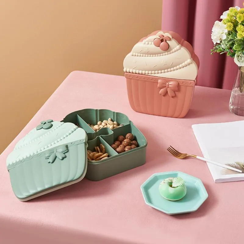 Assiettes Boîte De Rangement En Forme De Gâteau Mignonne De Qualité De Cuisine En Plastique Cupcake Snack 5 Compartiments Pour Dessert Au Thé De L'après-midi