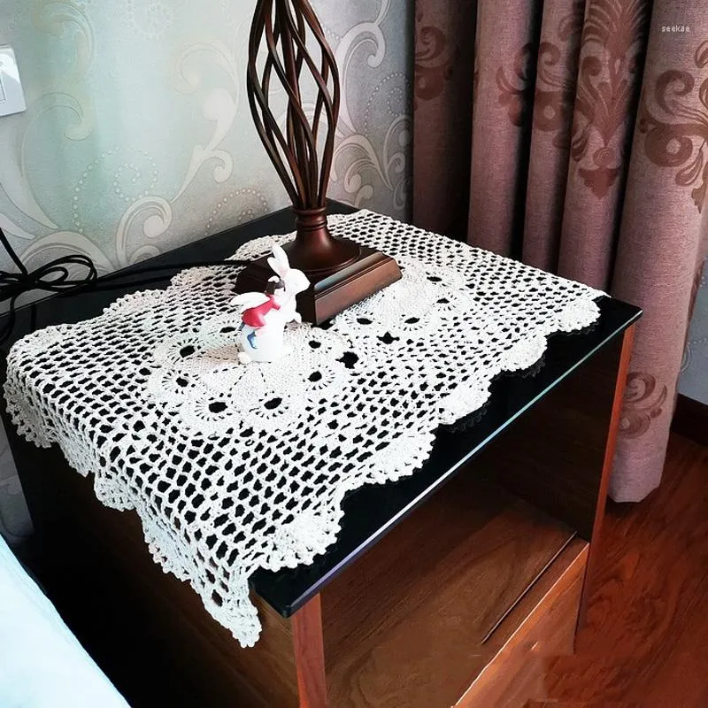 Table Mats Pastoral Handmade Flower Cotton Crochet Place Mat Pad Cloth Cup Doily Coffee Christmas Placemat Wedding Kitchen
