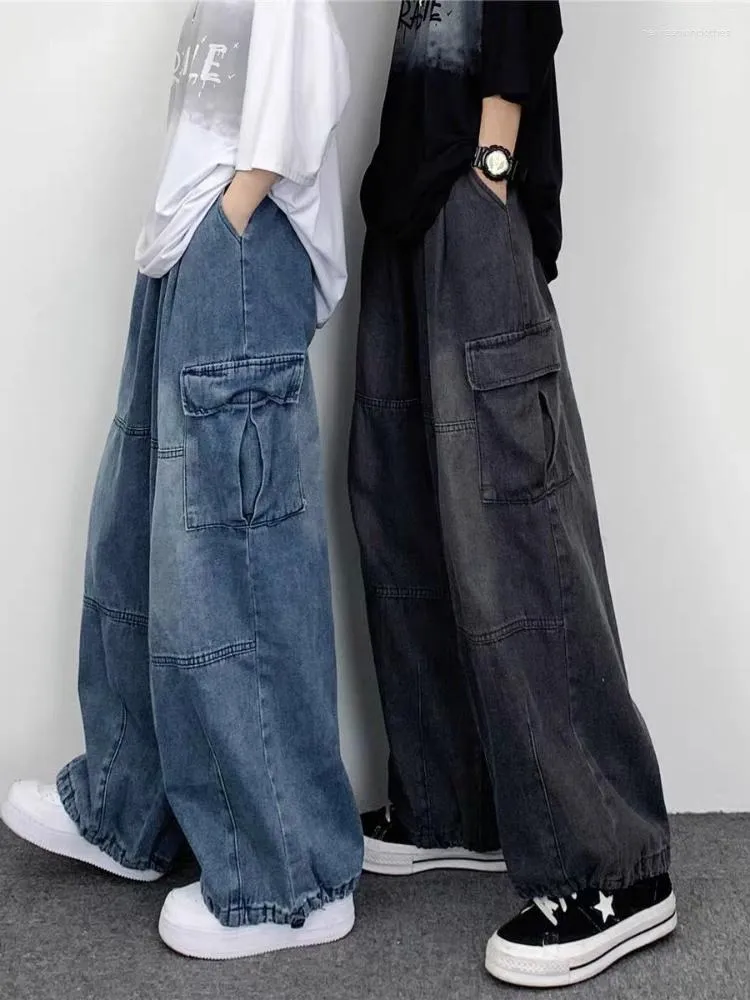 Jeans pour hommes Hip Hop bleu pour hommes Streetwear mode pantalon Baggy Y2k pantalon à jambes larges Denim Harajuku Vintage poches décontracté ample