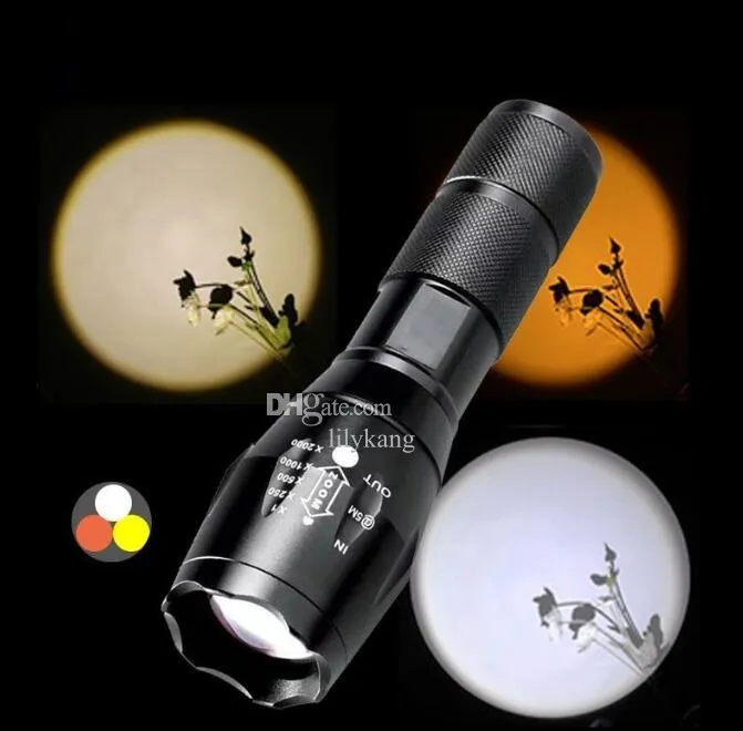 Powerful T6 Flashlight White Yellow Blue Red UV Light