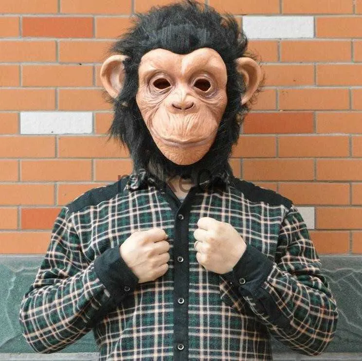 Party Masks Latex Animal Chimp Head Mask Fancy Dress Lazy Bruno Mars Song Chimpanzee Cosplay Mask Costume Theatre Prop Halloween J230807